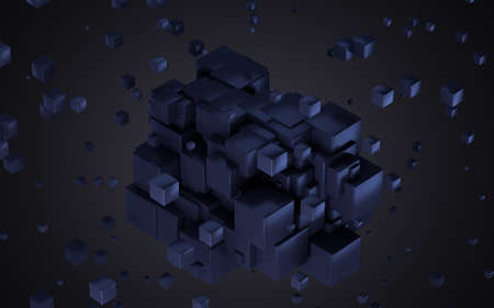 Abstract cubes with blue background, 3d rendering. Computer digital drawing.の写真素材