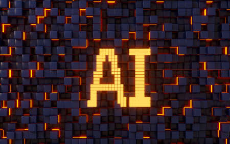 AI technology with abstract cubes background, 3d rendering. Computer digital drawing.の写真素材