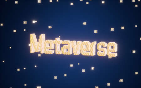 Metaverse concept with glowing cubes background, 3d rendering. Computer digital drawing.の写真素材