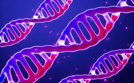 Glowing DNA with particles, 3d rendering. Computer digital drawing.の写真素材