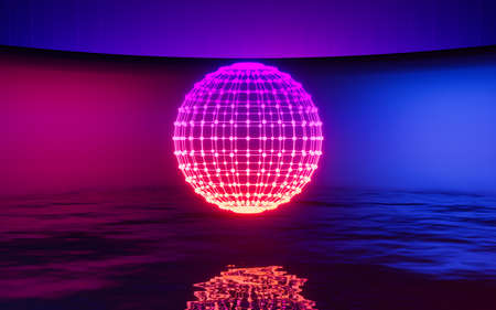 Glowing sphere on the water, 3d rendering. Computer digital drawing.の写真素材