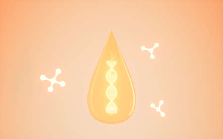 DNA and molecules with yellow background, 3d rendering. Computer digital drawing.の写真素材