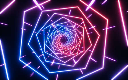 Neon lights and tunnels, 3d rendering. Computer digital drawing.