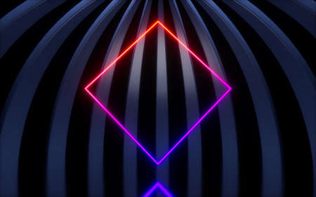 Neon lines in the round room, 3d rendering. Computer digital drawing.の写真素材