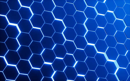 Glowing hexagonal background, 3d rendering. Computer digital drawing.の写真素材