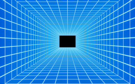 Neon grid and tunnel, 3d rendering. Computer digital drawing.