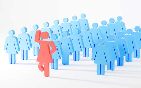 Red human figurine lead employees to walk forward, leader and leadership, teamwork cooperation, 3d rendering. Computer digital drawing.の写真素材