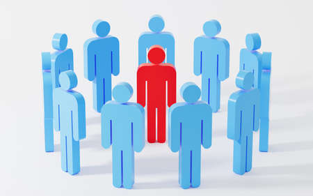 Red human figurines lead and connect employees, leader and employees, human resources and management concept, 3d rendering. Computer digital drawing.の写真素材