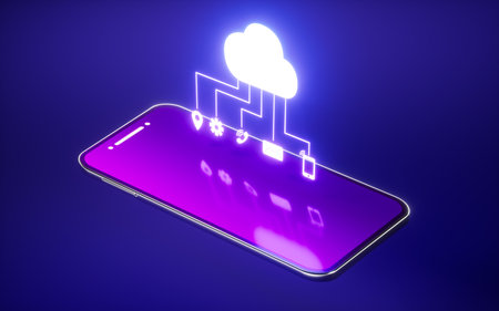 Mobile phone and cloud computing, 3d rendering. Computer digital drawing.の写真素材
