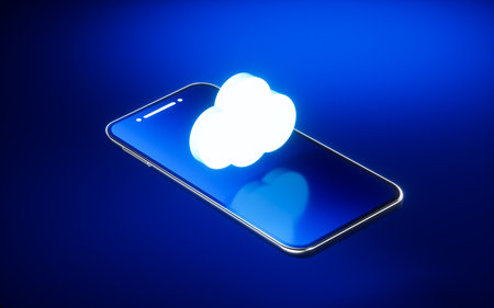 Mobile phone and cloud computing, 3d rendering. Computer digital drawing.の写真素材