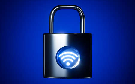 A padlock with wifi icon, 3d rendering. Computer digital drawing.の写真素材