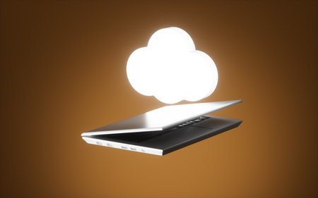 Laptop and cloud computing, 3D rendering. Computer digital drawing.の写真素材