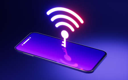 Mobile phone and wifi icon, 3d rendering. Computer digital drawing.の写真素材