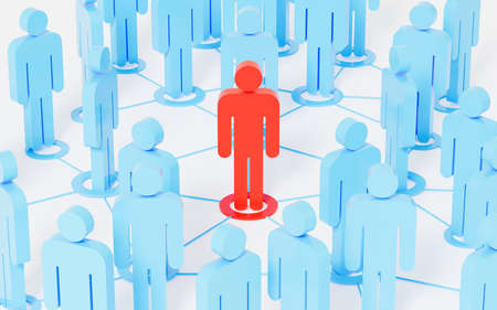 Red human figurines lead and connect employees, leader and employees, human resources and management concept, 3d rendering. Computer digital drawing.の写真素材