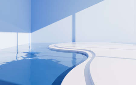 Empty stage on the water surface, 3d rendering. Computer digital drawing.の写真素材