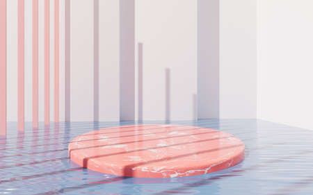 Marble stage on the water surface, 3d rendering. Computer digital drawing.の写真素材