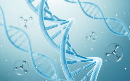 Science Biotechnology DNA chromosomes and molecules, 3d rendering. Computer digital drawing.の写真素材
