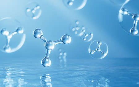 Molecules on the water, 3d rendering. Computer digital drawing.の写真素材