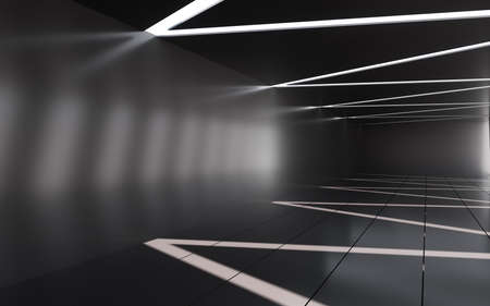 Abstract empty gray room interior with curved light and shadow, 3d rendering. Computer digital drawing.の写真素材