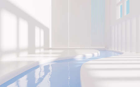 White empty room with swimming pool, 3d rendering. Computer digital drawing.の写真素材