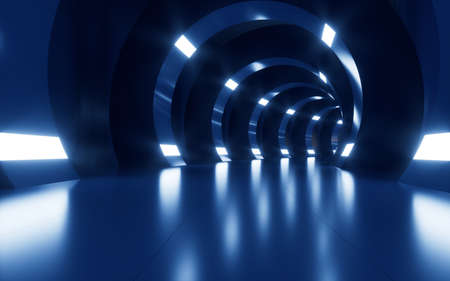 Neon lights and tunnels for turning, 3d rendering. Computer digital drawing.の写真素材