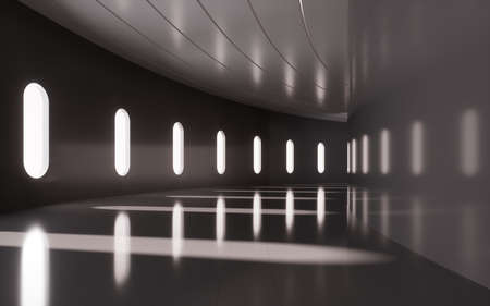 Turning tunnel with light and shadow, 3d rendering. Computer digital drawing.の写真素材