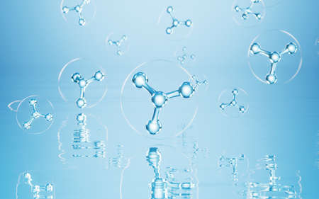 Molecules on the water, 3d rendering. Computer digital drawing.