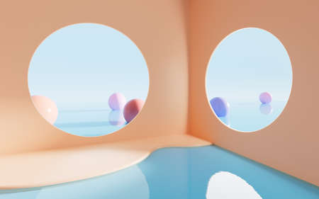 Curved architecture and spheres, 3d rendering. Computer digital drawing.の写真素材