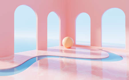 Arch and curved construction, 3d rendering. Computer digital drawing.の写真素材