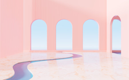 Pink arch and curved construction, 3d rendering. Computer digital drawing.の写真素材