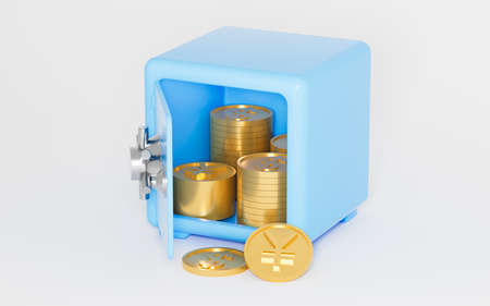 Gold coins in the safe box, 3d rendering. Computer digital drawing.の写真素材