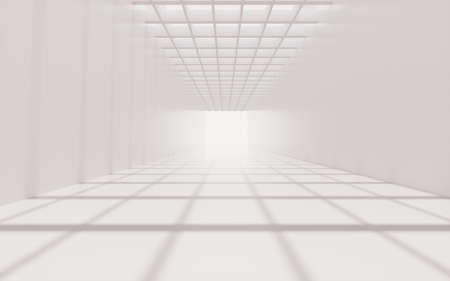 White straight tunnel with light and shadow, 3d rendering. Computer digital drawing.の写真素材