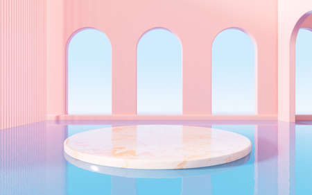 Empty marble stage and arch, 3d rendering. Computer digital drawing.の写真素材
