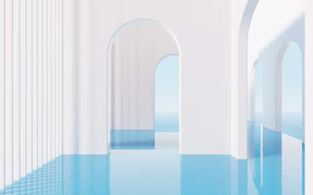 Archway building on the water surface, 3d rendering. Computer digital drawing.の写真素材