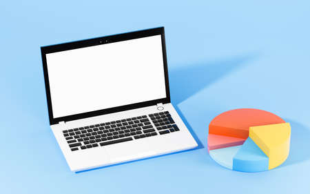Computer with business graph on the screen, 3d rendering. Computer digital drawing.の写真素材