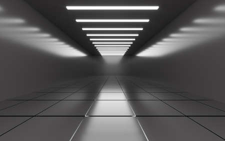 Abstract empty gray room interior with curved light and shadow, 3d rendering. Computer digital drawing.の写真素材
