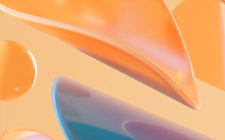 Abstract circular glass and curves with yellow background, 3d rendering. Computer digital drawing.の写真素材