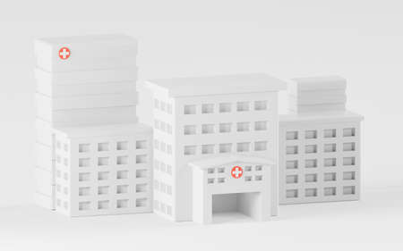 White hospital building, 3d rendering. Computer digital drawing.の写真素材