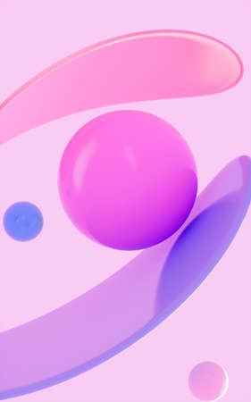 Abstract spheres and glass curves with pink background, 3d rendering. Computer digital drawing.の写真素材