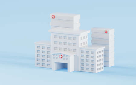 White hospital building, 3d rendering. Computer digital drawing.の写真素材