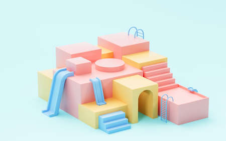 Colorful empty stage in the cyan background, 3d rendering. Computer digital drawing.