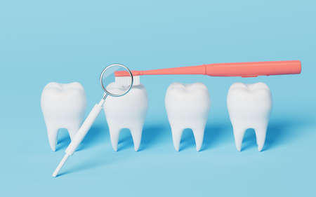 A toothbrush brushing the teeth in the blue background, 3d rendering. Computer digital drawing.