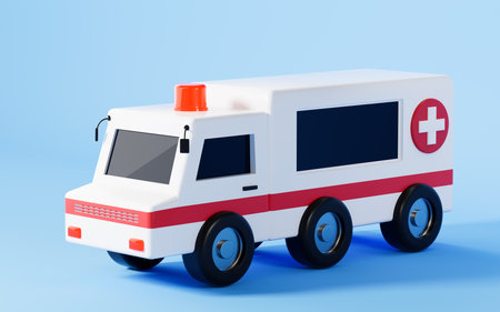 Ambulance with blue background, 3d rendering. Computer digital drawing.の写真素材