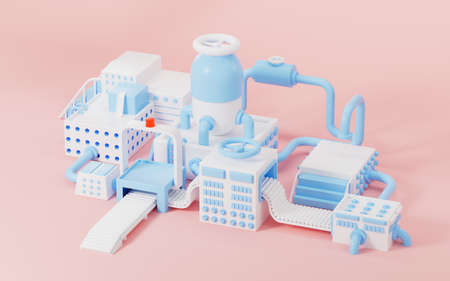 Empty stage in the shape of the factory, stage and assembly lines, 3d rendering. Computer digital...
