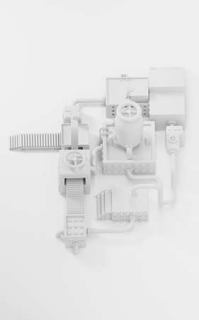 Empty stage in the shape of the factory, stage and assembly lines, 3d rendering. Computer digital...