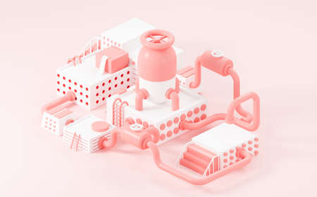 Empty stage in the shape of the factory, stage and assembly lines, 3d rendering. Computer digital drawing.の写真素材