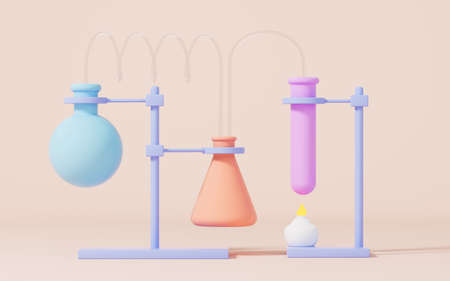 Experimental equipment with pink background, 3d rendering. Computer digital drawing.の写真素材
