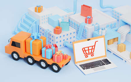 Shopping online and logistics transportation concept, 3d rendering. Computer digital drawing.の写真素材