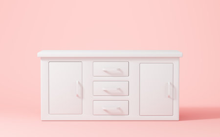 White empty desk with pink background, 3d rendering. Computer digital drawing.の写真素材