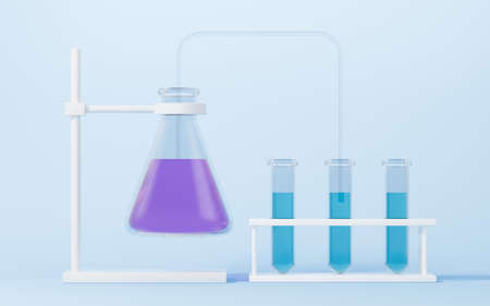 Conical flask is connected to the test tube through a pipe, 3d rendering. Computer digital drawing.の写真素材